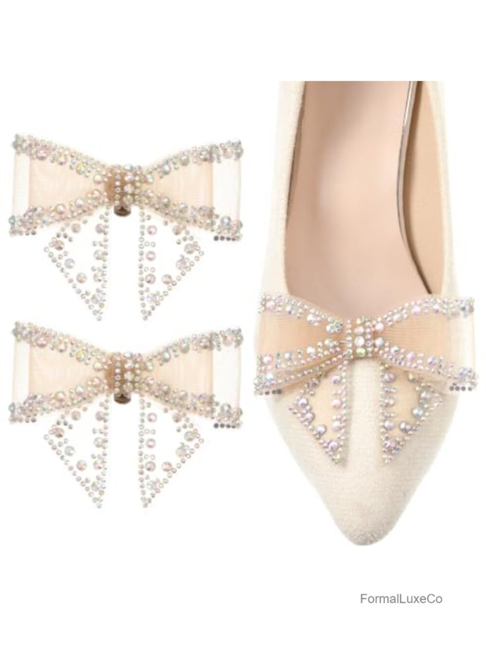 Rhinestone Bow Shoe Clips for Women Dress Shoes, 2 Pc